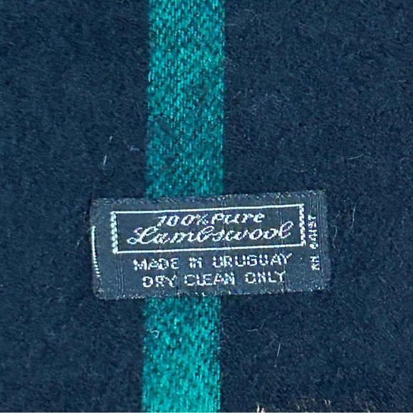 100% Lambswool Scarf | Black w/ Red, Blue, Yellow & Green Stripes - Picture 4 of 4